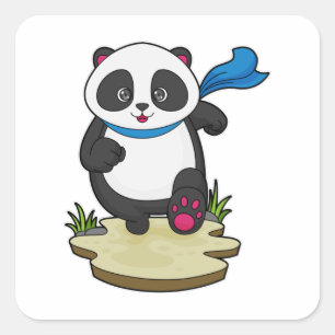 Panda als Runner mit Scarf Quadratischer Aufkleber
