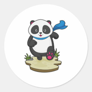 Panda als Runner mit Scarf Runder Aufkleber