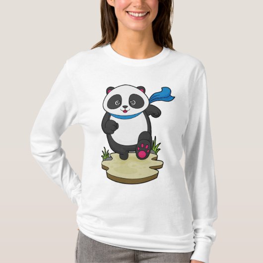 Panda als Runner mit Scarf T-Shirt (Vorderseite)