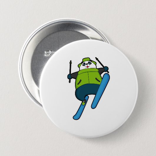 Panda als Skijumper mit Ski Button (Vorne & Hinten)