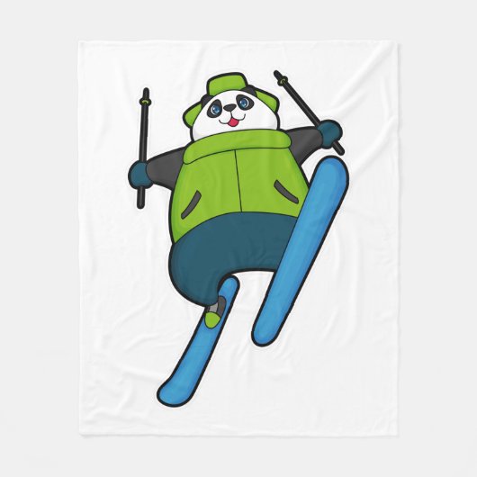 Panda als Skijumper mit Ski Fleecedecke (Vorderseite)