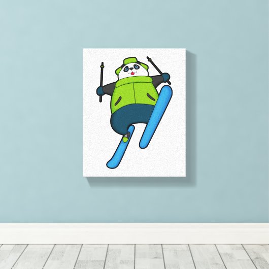 Panda als Skijumper mit Ski Leinwanddruck (Insitu (Holzboden))