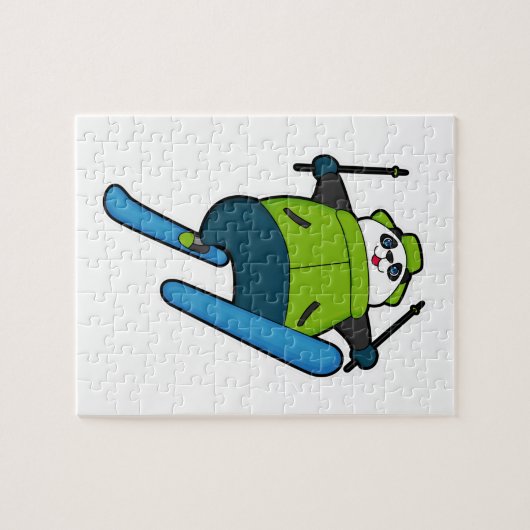 Panda als Skijumper mit Ski Puzzle (Horizontal)