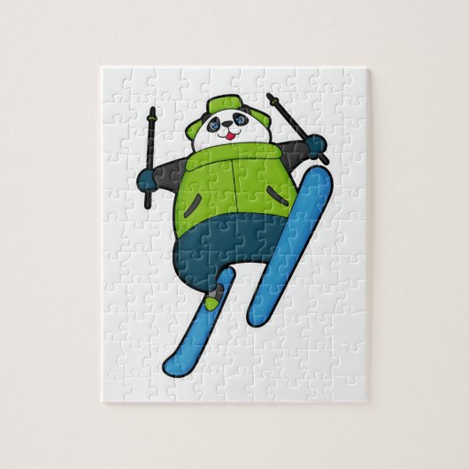 Panda als Skijumper mit Ski Puzzle (Vertikal)