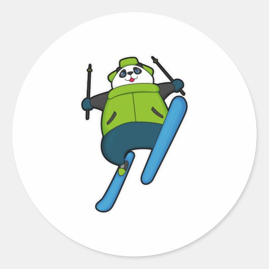 Panda als Skijumper mit Ski Runder Aufkleber (Vorderseite)