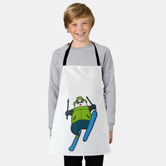 Panda als Skijumper mit Ski Schürze (Getragen)