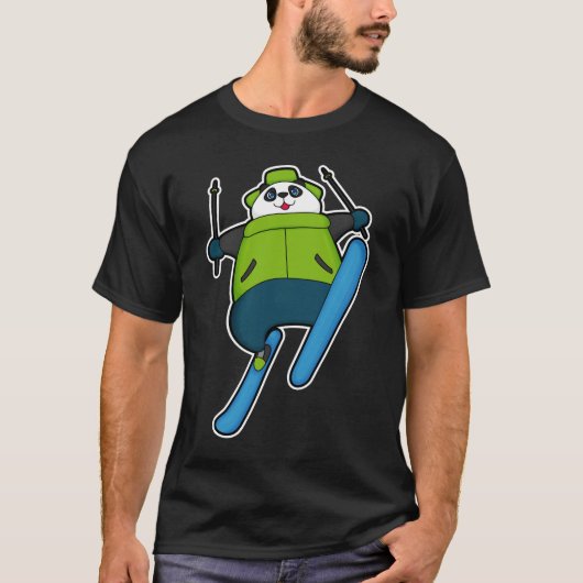 Panda als Skijumper mit Ski T-Shirt (Vorderseite)