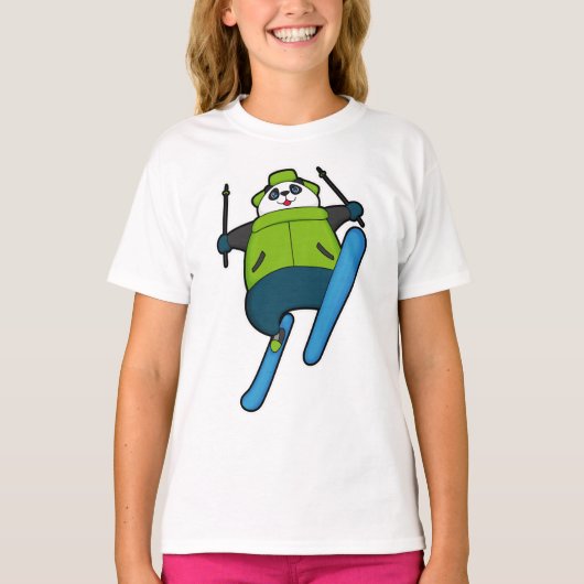 Panda als Skijumper mit Ski T-Shirt (Vorderseite)