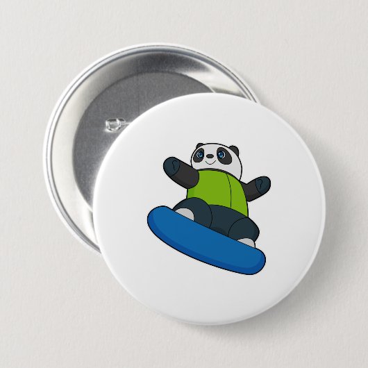 Panda als Snowboarder mit Snowboard Button (Vorne & Hinten)