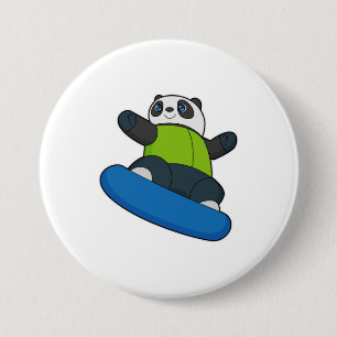 Panda als Snowboarder mit Snowboard Button