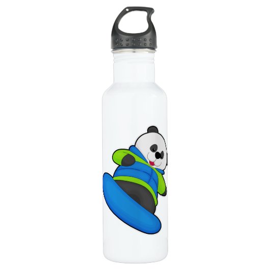 Panda als Snowboarder mit Snowboard Edelstahlflasche (Vorderseite)