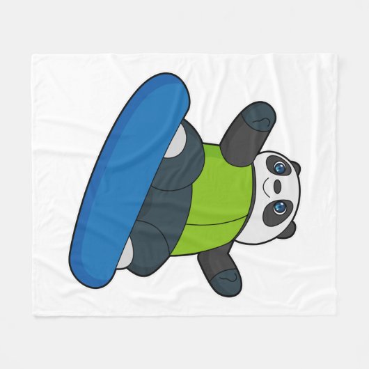 Panda als Snowboarder mit Snowboard Fleecedecke (Vorderseite (Horizontal))