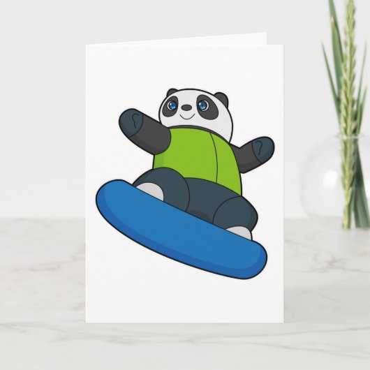 Panda als Snowboarder mit Snowboard Karte (Vorderseite)