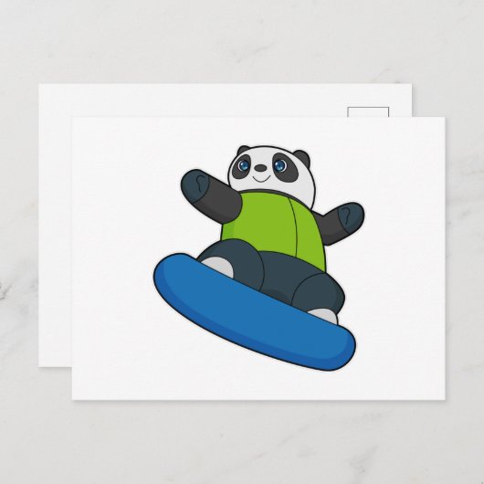 Panda als Snowboarder mit Snowboard Postkarte (Vorne/Hinten)