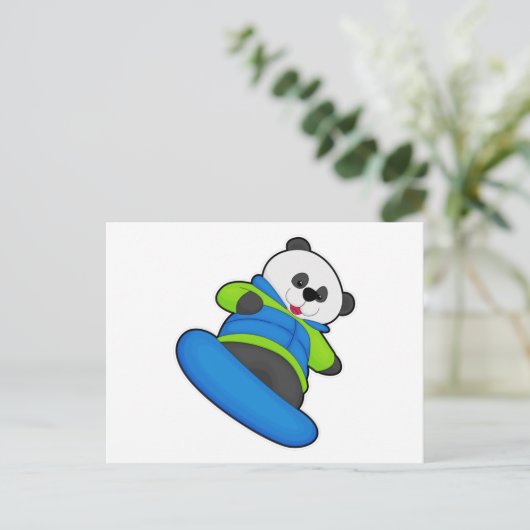 Panda als Snowboarder mit Snowboard Postkarte (Stehend Vorderseite)