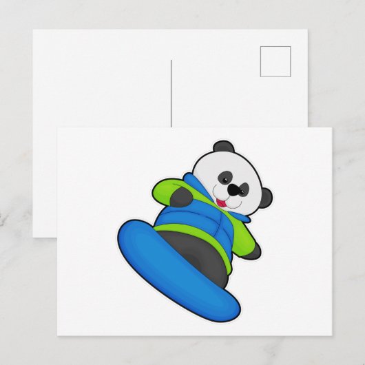 Panda als Snowboarder mit Snowboard Postkarte (Vorne/Hinten)