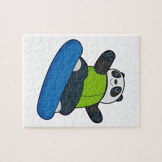 Panda als Snowboarder mit Snowboard Puzzle (Horizontal)