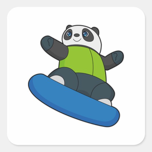 Panda als Snowboarder mit Snowboard Quadratischer Aufkleber (Vorderseite)
