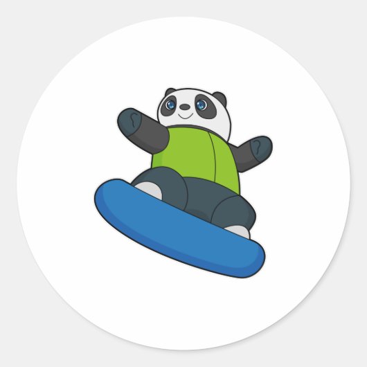 Panda als Snowboarder mit Snowboard Runder Aufkleber (Vorderseite)