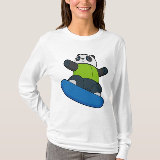 Panda als Snowboarder mit Snowboard T-Shirt (Vorderseite)