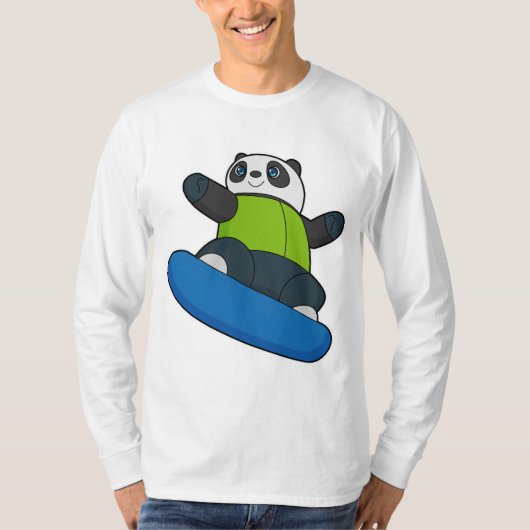 Panda als Snowboarder mit Snowboard T-Shirt (Vorderseite)