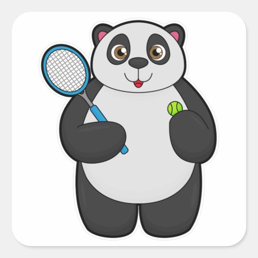 Panda als Tennisspieler mit Tennisschläger Quadratischer Aufkleber (Vorderseite)