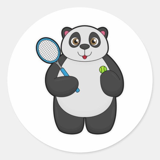 Panda als Tennisspieler mit Tennisschläger Runder Aufkleber (Vorderseite)