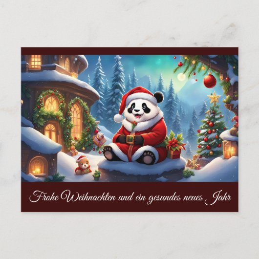 Panda als Weihnachtsmann verkleidet 2 b Postkarte (Vorderseite)