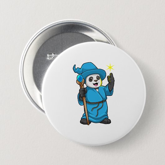 Panda als Zauberer mit Zauberstab Button (Vorne & Hinten)