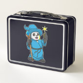 Panda als Zauberer mit Zauberstab Metall Brotdose (Rückseite)