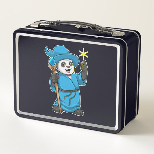 Panda als Zauberer mit Zauberstab Metall Brotdose (Rückseite)