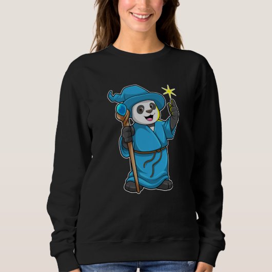 Panda als Zauberer mit Zauberstab Sweatshirt (Vorderseite)