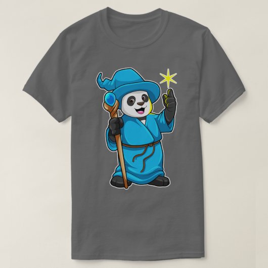 Panda als Zauberer mit Zauberstab T-Shirt (Design vorne)