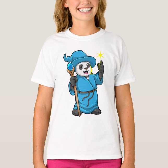 Panda als Zauberer mit Zauberstab T-Shirt (Vorderseite)
