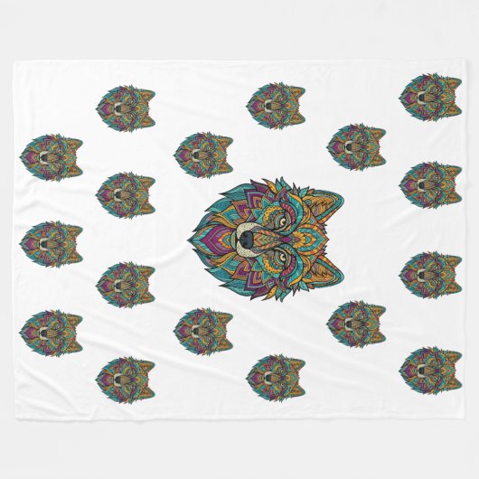 Panda and Abstract Wolf Art Big Size Blanket – Mod Fleecedecke (Vorderseite (Horizontal))