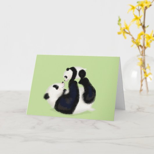 Panda and cub Mothering Sunday card Karte (Gelbe Blume)