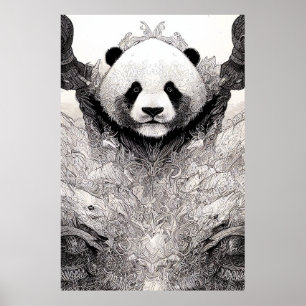 Panda Animal Wild Nature Illustration Line Epic Poster