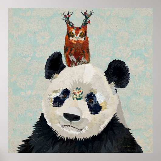 PANDA & ANTLER FLORAL OWL POSTER (Vorne)