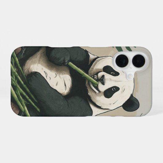 Panda : Art Eating Bamboo Fall iPhone 16 Hülle (Rückseite (Horizontal))