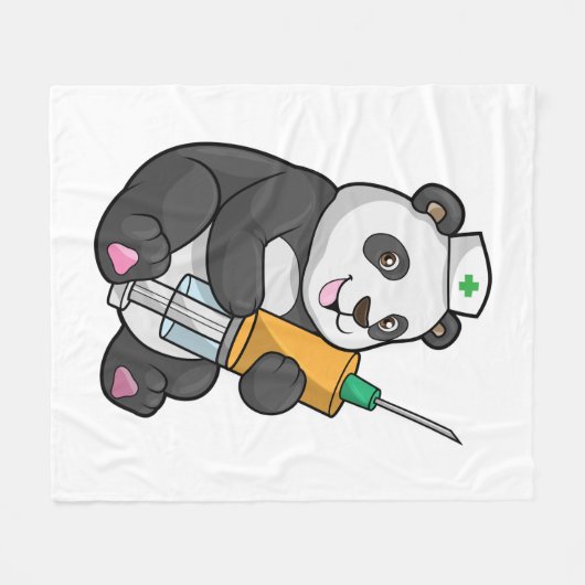 Panda as Nurse with Syringe Fleecedecke (Vorderseite (Horizontal))