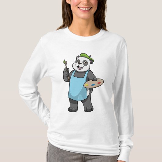 Panda as Painter with Brush & Colour T-Shirt (Vorderseite)