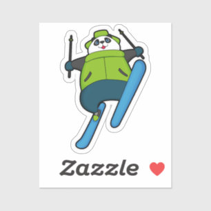 Panda as Ski jumper with Ski Aufkleber