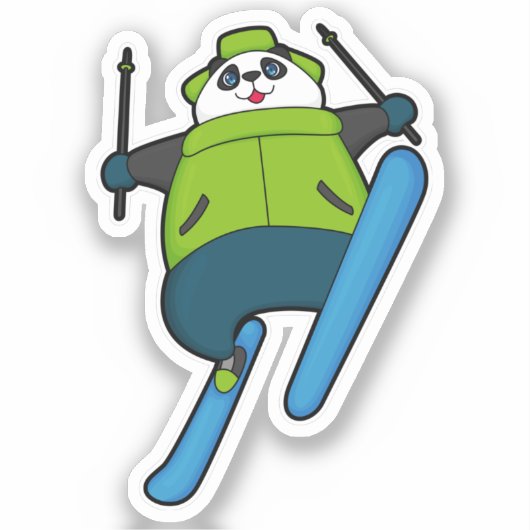Panda as Ski jumper with Ski Aufkleber (Vorderseite)