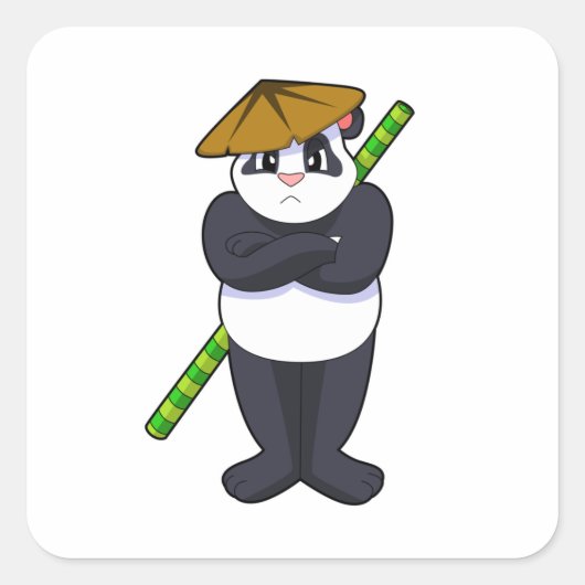 Panda at Stick fight Martial arts.PNG Quadratischer Aufkleber (Vorderseite)