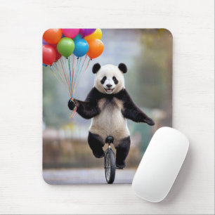 Panda auf einem Einrad mit Ballonbouquet Mousepad