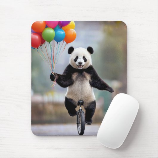 Panda auf einem Einrad mit Ballonbouquet Mousepad (Mit Mouse)