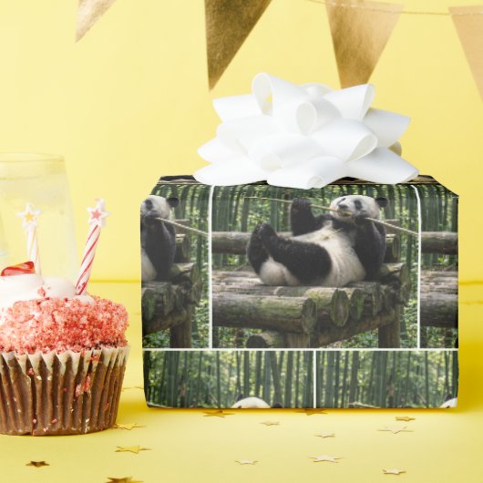 Panda auf einer Holzplattform Geschenkpapier (Geburtstagsparty)
