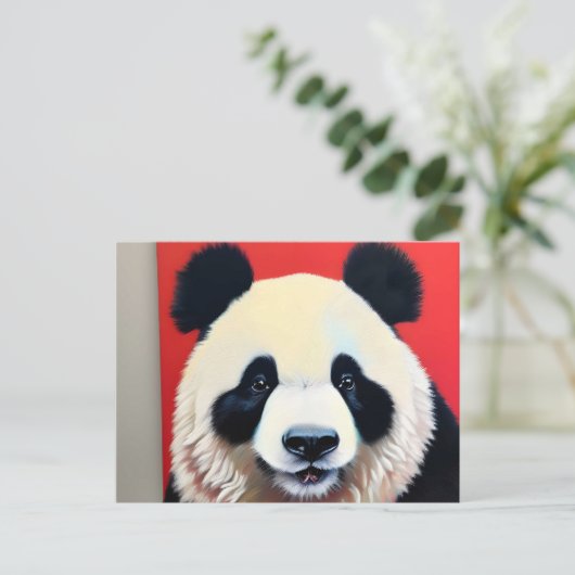 Panda auf rotem Hintergrund Postkarte (Stehend Vorderseite)