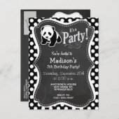 Panda auf schwarzen und weißen Polka-Punkten Einladungspostkarte (Vorne/Hinten)