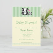 Panda Baby Dusche - Green & Cream Einladung (Stehend Vorderseite)